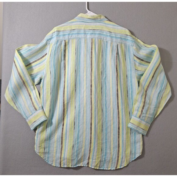 Tommy Bahama Relax Shirt Mens Large Blue Linen Striped Button Up Vacation - Picture 4 of 6